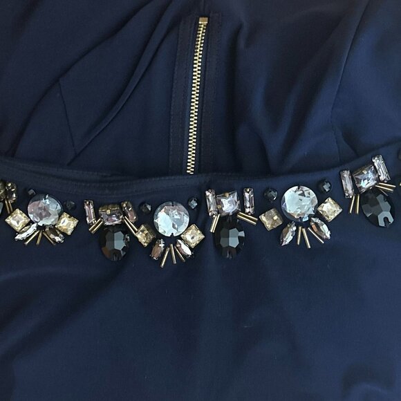 Vince Camuto Blue Embellished Beaded  Long Sleeve Shift Dress 12 - Picture 4 of 6